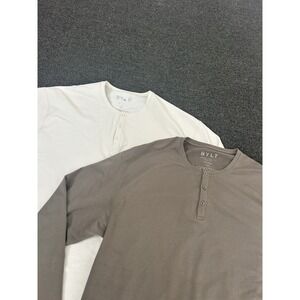 Bylt Drop Cut Henley Long Sleeve Shirts Brown & White Mens XL Train Gym Casual